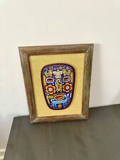 Mexican HUICHOL WIXARIKA Folk Art Beaded Mask Framed Folk Art picture