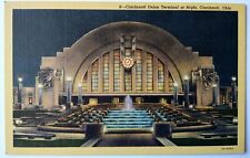 Cincinnati Union Terminal at Night Cincinnati, Ohio OH Linen Postcard 1933  picture