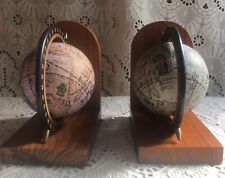 Globe Atlas Book Ends Rustic Wood Carved & Metal Old World Felt Bottom picture