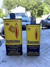 2 Vintage RONSONOL Lighter Fluid 7.5oz 4.5oz Metal Handy Oiler Gas Oil Can Tin picture
