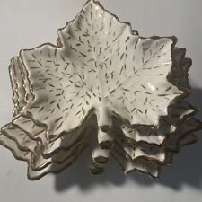 VTG 1959 Porcelain Maple Leaf Nesting Trinket Dish Gold Trim Stacking Set 4 picture