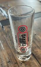Jose Cuervo Tequila Shot Glass Clear Red Lime Logo Tall Round 3 1/2 Inches Tall picture