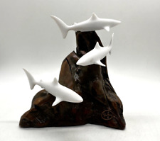 John Perry Signed Art Sculpture Sharks  Wood 2023 picture