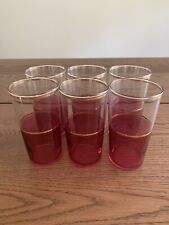Vintage Federal Glass Mid Century Modern Tumblers Set of 6 Cranberry & Gold picture