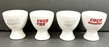 Lot 4 Vintage Ceramic Egg Cups White Cozy Egg Coco Douillet Easter Burgundy Gray picture