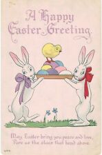 Easter Bunny Bergman Large White Rabbits & Tray of Eggs Hand Colored 1910  picture