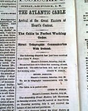 TRANSATLANTIC TELEGRAPH CABLE Atlantic Ocean Completion 1866 NY Times Newspaper picture