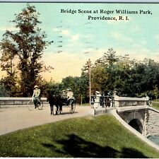 c1910s Providence, RI Bridge Scene @ Roger Williams Park Bicycles Postcard A116 picture