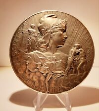 1900 PARIS EXPOSITION BEAUTIFUL FRENCH LARGE SILVERED BRONZE MEDAL NEAR MINT picture