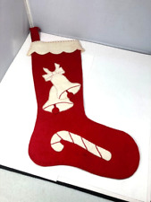 Vintage  Stocking FELT Christmas Bells Candy Cane Handcrafted 15