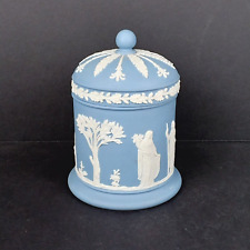 Vintage Wedgwood Jasperware Blue & White Round Lidded Cigaret Jar Made in Englnd picture
