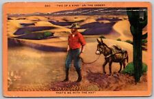 Two of a Kind on the Desert Donkey Prospector Man Western Postcard me with hat picture