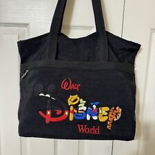Vintage Walt Disney World Tote Bag Embroidered Spell Out Black Mickey Zipper picture