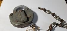 Large vintage STEEL PADLOCK w/Keyhole cover Marked PORTUGAL - w/Chain - No Key picture