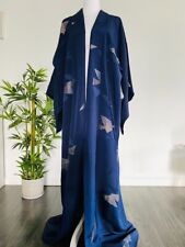 Blue Dusk Embroidered LONG WIDE Vintage Silk Japanese Kimono Robe Evening Dress picture