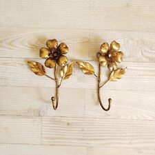 Vintage Gold Metal Flower Hook Set Of 2 picture