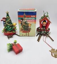Vintage 1970s L'll Darling Christmas Chimes Hanging Box Tree +Extra With Elf picture