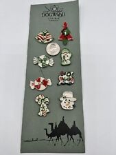VTG Ceramic Buttons Folk Hand Painted Snowman Bells Christmas Tree Dogwood Lane picture