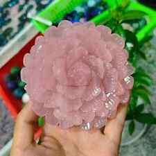 1pc Natural Pink Rose Quartz Hand Carved Flower Skull Crystal Reiki Gem Decor picture
