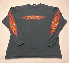 Harley Davidson Motorcycles Long Sleeve Black Flames Shirt Men Large 🔥 picture