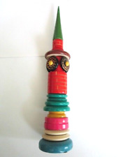Vintage 1976 Russian USSR Soviet Wooden Clock Tower Stack Toy 10