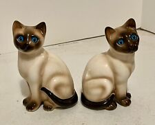 Vintage Enesco Ceramic Siamese Cat Figurines (pair) Vibrant Blue Eyes Near Mint picture