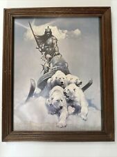 Vintage 1972 Frank Frazetta Silver Warrior Polar Bears Poster Print Framed 22x15 picture