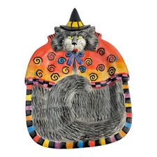 Fitz and Floyd Kitty Cat Witches Halloween Snack Canape Plate 3-D Design Orange picture