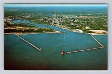 Manistique MI-Michigan, Aerial Of Harbor, Antique, Vintage Souvenir Postcard picture