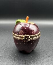 Rochard Limoges France Porcelain “Apple” Trinket Ring Pill Hinged Box Peint Main picture
