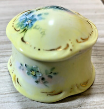 Hand Painted Porcelain Trinket Ring Box Signed Etta Yellow Blue Floral 2