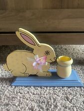Vintage Giftco Co Wood Bunny Candle Holder Easter Hand Painted Made Taiwan 6.5” picture