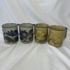 Vintage OTAGIRI Speckled Stoneware Coffee Mug Set Of Four Cup 70s Flower Design picture