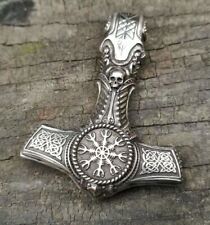 Large Thor Hammer Pendant Solid Silver Viking Jewelry Necklace Biker Rider picture