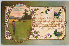 Antique Postcard~ Thomas Gray~ Elegy Written In A Country Churchyard~ Poem picture