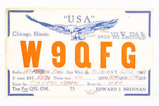 1941 Amateur Ham Radio QSL Card Chicago Illinois W9QFG Edward Brennan picture