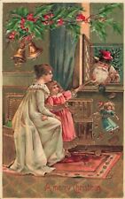 Old World Santa Merry Christmas Toys Tan Robe Germany 1907 Postcard picture