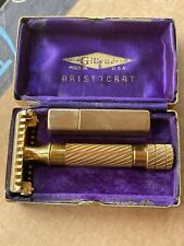 Vintage 1930s Gillette Aristocrat Gold TTO Comb Teeth Safety Razor Looks New picture