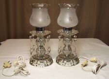 Antique Lamp Pair Prism Glass Vtg Light Fixture MCM Slip Shade Rewired USA #A11 picture