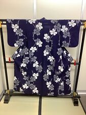 Japanese Vintage Kimono cotton Yukata navy blue flower dirt Height 60.62inch picture