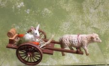 Small German Lamb pulling Wood Cart with Easter Bunny Rabbit picture