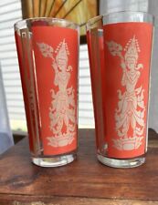 Pair Of MCM Culver Glassware Red And Gold Highball Glasses Thai Goddess 6.5”  picture