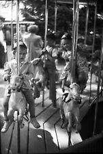 2 Vintage 1940's Photo Negatives of Cute Little Girls Riding Carousel Horse Ohio picture