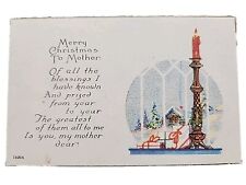 Vintage Postcard Christmas Greetings Poem, Winter House Scene, Candle And Holly picture