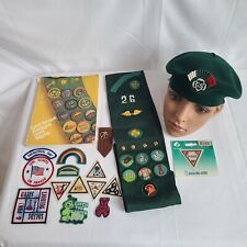 Vtg 60s-80s Girl Scout Lot Wool Beret Hat Sash Buttons Pins Badges Collectibles picture