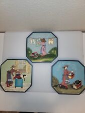 Vintage Laundry Scenes Wall Hangings 3D Heavy Ceramic Resin Plaques Set Of 3 picture