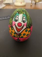  Vintage Hand Painted Wooden Clown Egg 1980s  picture