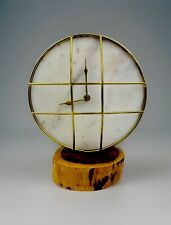 Art Deco Clock White Marble Desk Mantel Shelf Brass-Finished On Wood Home Decor picture