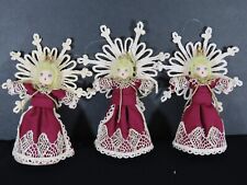 3 Vintage Crochet Starched Angels Tree Toppers Ornaments Lot Hand Painted B9120 picture