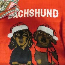 XL Dachshund Through the Snow Christmas Holiday Red Glitter Sweater w/ Scarf NWT picture